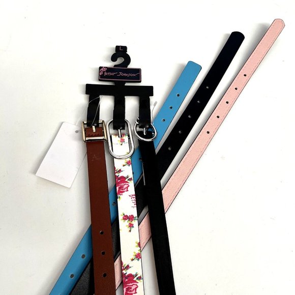 NWT Betsey Johnson 3pc Belt Bundle Black Brown Floral Skinny Belts Large Gifts main image 4
